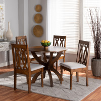 Baxton Studio Mona-Grey/Walnut-5PC Dining Set Mona Modern and Contemporary Grey Fabric Upholstered and Walnut Brown Finished Wood 5-Piece Dining Set